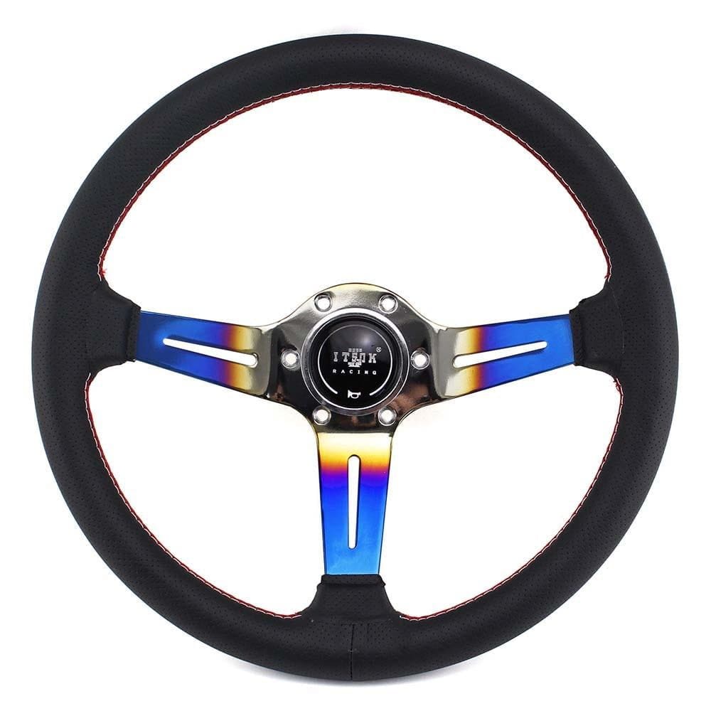 ITSOK Aftermarket Steering Wheel Blue Burned 14inch