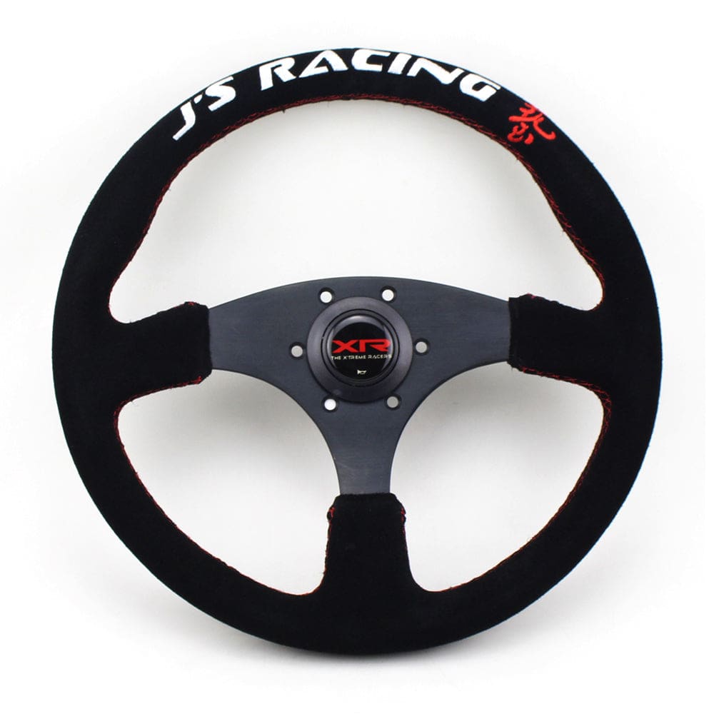 J Racing Steering Wheel Suede Flat 14" Red Stitch