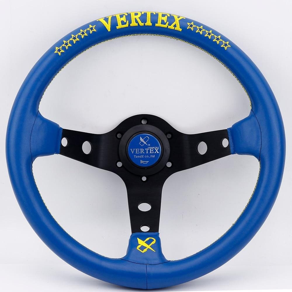 Vertex 10 Stars Blue Leather Sport JDM Steering Wheel Embroidered 13inch