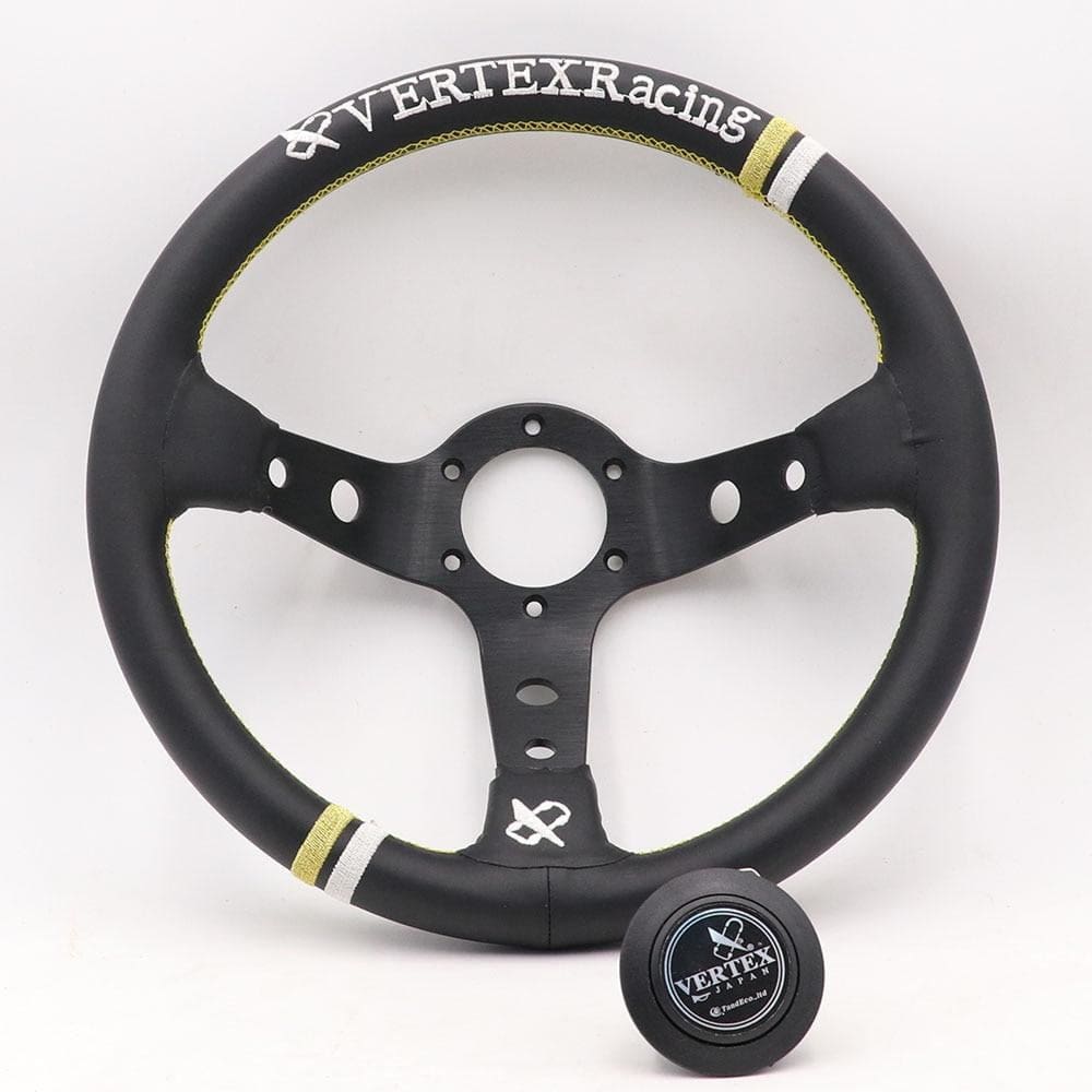 Vertex Black Leather Deep Dish Modified Steering Wheel 13inch/330mm